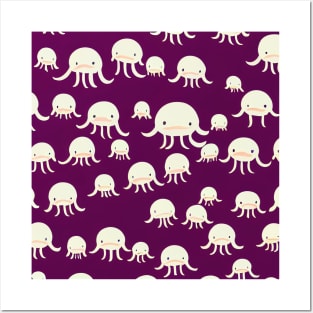 Frowny Octopus - Super Cute Purple Cephalopod Pattern Posters and Art